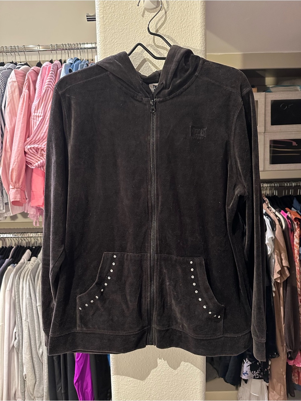 Everlast Black Velour Full-Zip Y2K Hoodie